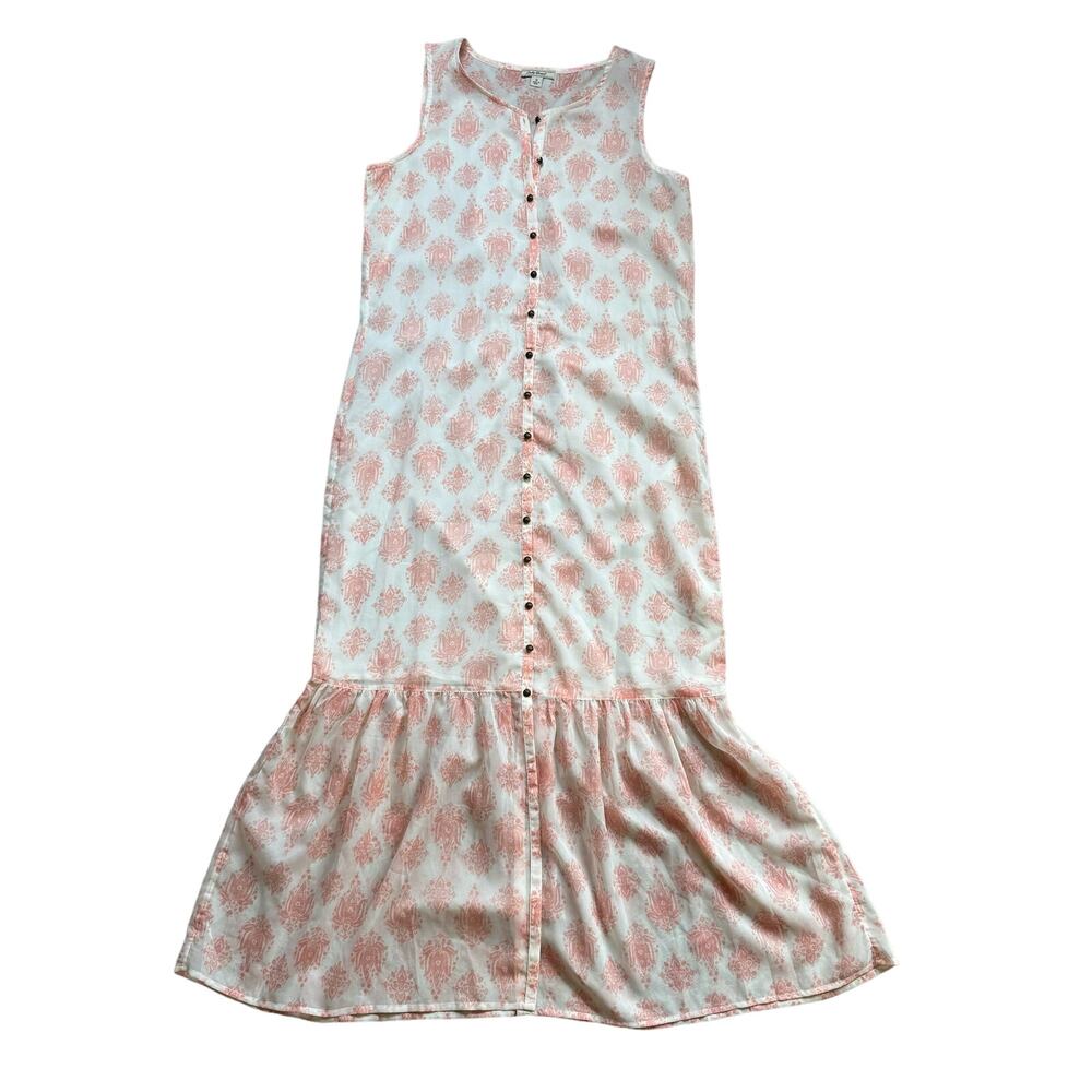 Lucky Brand Women's Maxi Dress Pink Sleeveless Mermaid Ruffle Bohemian Boho